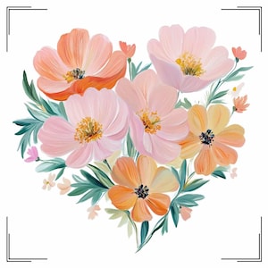 花のハートのクリップアート、夏の野の花のシャツのデザイン、春のマグカップトートバッグpng、パステルピーチカラー、母の日ギフトのアイデア昇華