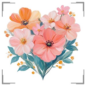 花のハートのクリップアート、夏の野の花のシャツのデザイン、春のマグカップトートバッグpng、パステルピーチカラー、母の日ギフトのアイデア昇華