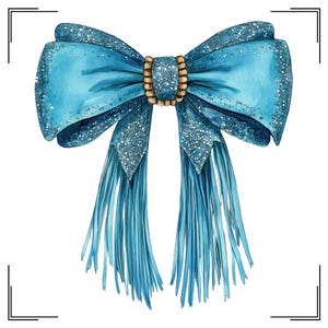 Western cowgirl strik png, Howdy Blue Glitter Bow png, Coquette Cowgirl Bow Clipart png, aquarel strik, Turquoise strik franjes faux pailletten png