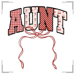 Kirschrote Tante png, Aquarell Cherry Bow Auntie, Muttertag neue Mutter Geschenkidee, Frühlingszeit Shirt Design png, kariertes Kirschherz