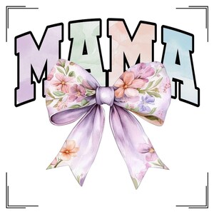 Frühlings Mama png, Pastell Aquarell Mom Bow Shirt Design, Blush Frühlingszeit Muttertag, Ostern Bow Mom Tochter, Lila Blau Grün Orange