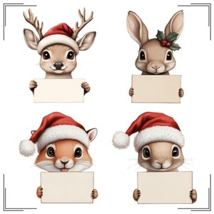 Bundle imprimable d'étiquettes de nom de Noël, cadeau de Noël à de carte, aquarelle animaux de la forêt png, vacances scandinaves cerf renard écureuil