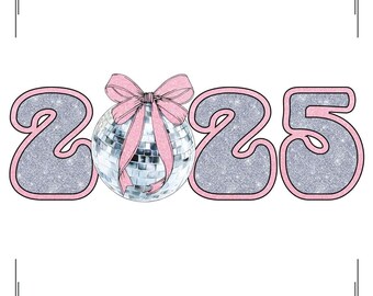2025 New Year PNG: Pink Glitter Disco Ball Design)