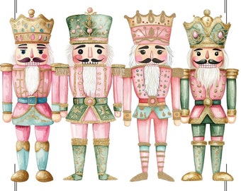Pastel Nutcracker Clipart Bundle: Pink & Gold Christmas PNG, Girly Coquette Glitter X-Mas, Trendy Holiday Design Elements