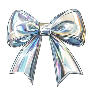 Laço iridescente prateado png, Laço refletivo png, Laço disco coquete png, Laço prateado brilhante com lantejoulas falsas png, Clipart comercial de Natal
