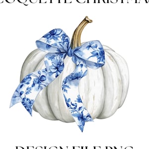 Blauwe chinoiserie-pompoenstrik png, blauwe en witte strik png, blauwe toile strik png, witte pompoenstrik png, herfstthema witte pompoenstrik png