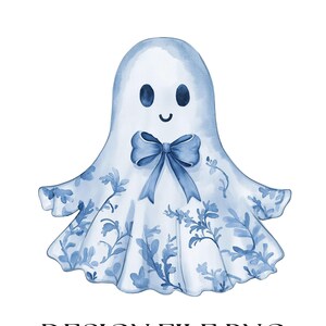 Fantasma cinese blu con fiocco png, Clipart di Halloween di Coquette costiera, papillon schizzo acquerello fantasma png, Fiocco fantasma floreale blu png