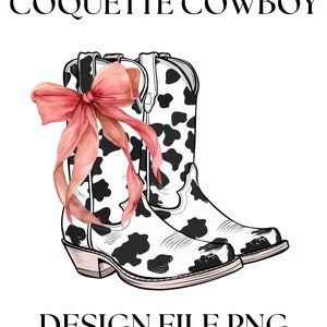 Coquette Cowgirl Boots & Bow PNG: Grandmillennial Sublimation Design