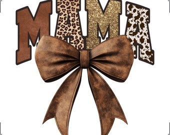 Western Cowgirl Mama PNG: Leather Bow, Cheetah Glitter (Digital Download)