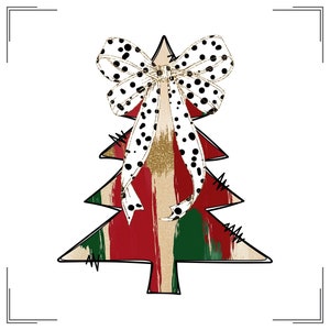 Gold Glitter Christmas Tree & Bow PNG Clipart (Digital Download)