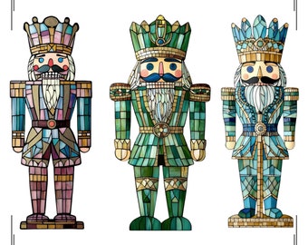 Mosaic Nutcracker Clipart: Stained Glass Christmas Sublimation Design (PNG)