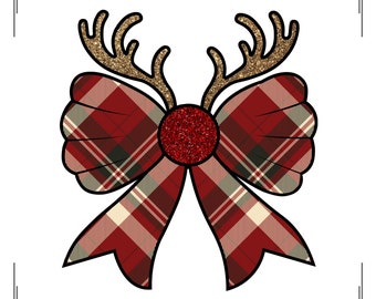 Julrenrosett PNG: Rutig tartan, guldglitterhorn