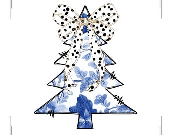 Chinoiserie Christmas Tree PNG: Gold Glitter Bow)