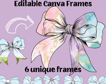 Modèle de cadre Canva tendance pour noeuds et rubans, cadre avec noeud pour cheveux aquarelle style Coquette, cadre Coquette Canva, rubans roses pour noeuds séduisants Canva