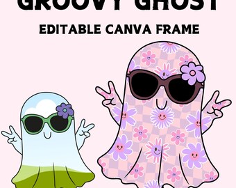 Retro Halloween Ghost Canva Frame: Groovy Flower Power Clipart