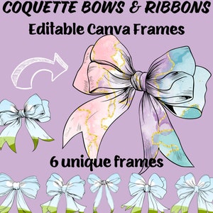 Modèle de cadre Canva tendance pour noeuds et rubans, cadre avec noeud pour cheveux aquarelle style Coquette, cadre Coquette Canva, rubans roses pour noeuds séduisants Canva