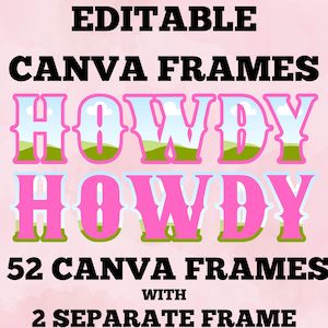 Lettere con cornice in Canva da cowgirl, modello di carattere Western Girly Canva, font di arte murale alla moda Howdy Canva Alphabet,