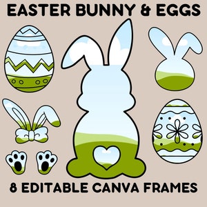 Joli lot de cadre en toile de Pâques, lapin Coquette avec noeud, modèle de toile de Pâques par glisser-déposer, lapin de Pâques Clipart personnalisé Doodle