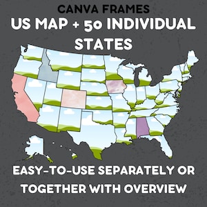 USA Canva Map, Editable US states Canva Template, Individual American States SVG outline clipart, us canva frame map, custom frame clipart
