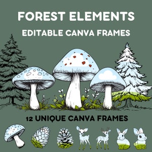 Champignons et cadres de toile d'animaux de la forêt, svg de cliparts modifiables de coeur de champignon, modèle de toile de champignon magique de champignon mignon, png de lapin de cerf