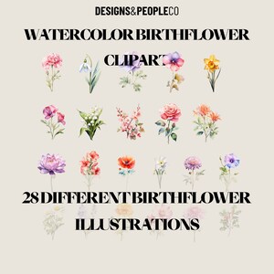 Modèle de toile clipart fleur de naissance aquarelle, 28 clipart svg fleur de naissance aquarelle, modèle de toile de fleur PNG avec fond transparent