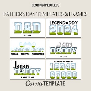 Plantillas y marcos de Canva para el Día del Padre, plantilla de marco de Canva con letras de la universidad, marco de Canva SVG de regalo de papá legendario, marco de bigote