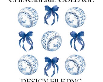 Blue Chinoiserie Baseball Bows PNG: Coquette Collage)