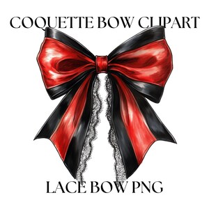 Noeud PNG noir & rouge, noeud dentelle rouge et noir PNG, clipart ruban dentelle gothique vintage, noeud de la Saint-Valentin en soie noire transparent, dentelle rouge
