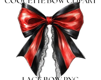 Rot & schwarze Spitze Schleife Clipart: Gothic Coquette Design (PNG)