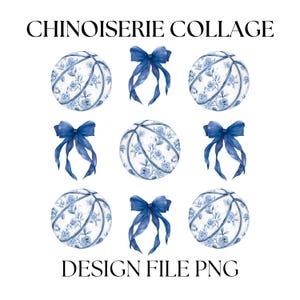 Coquette Basketball png, blauwe chinoiserie-collage aquarelstrikken png, blauwe toile-basketbal en strikken png, collage Basketball Mom png
