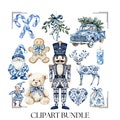 Blue Chinoiserie Christmas Clipart Bundle: Nutcracker, Wreath (75 PNGs) product logo