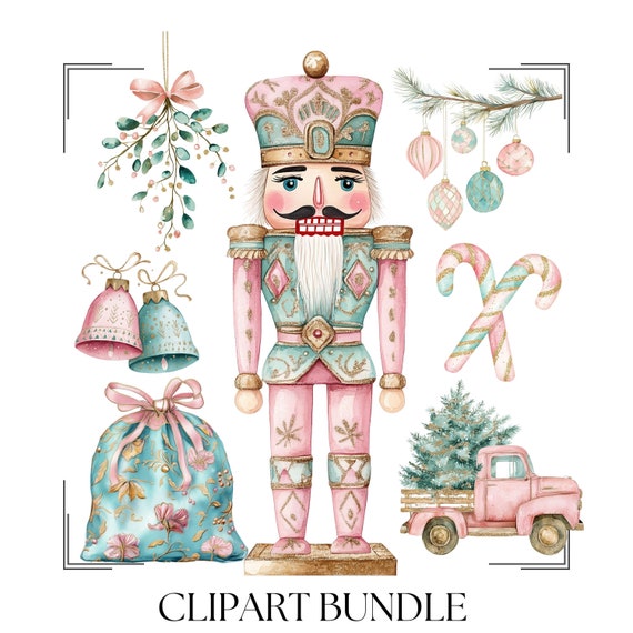 Coquette Christmas Clipart Bundle: Pink Nutcracker PNGs (75 Files)