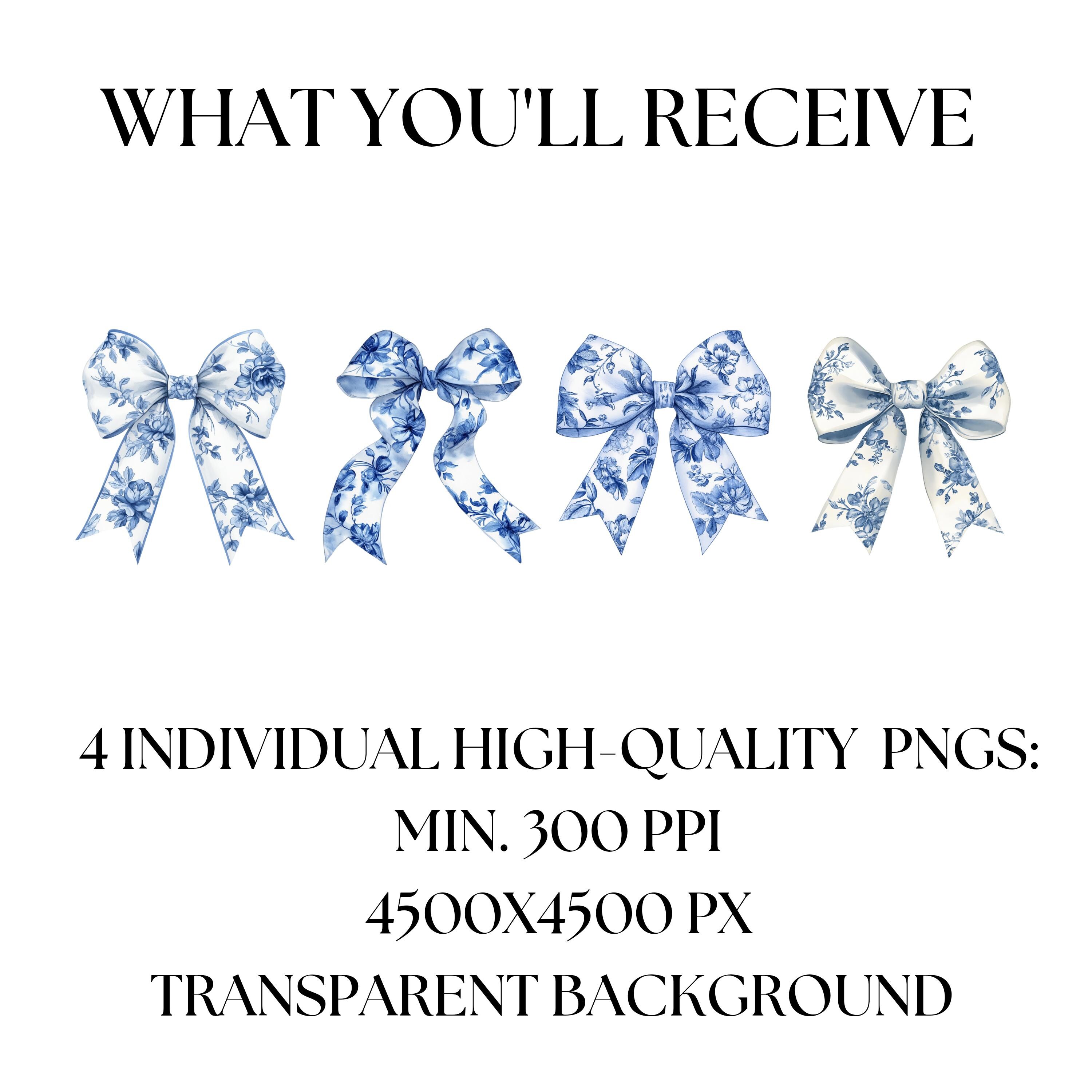Blue Chinoiserie Bows PNG: Coquette Floral Clipart Bundle) - Etsy