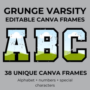 Distressed Varsity Alphabet Canva Frames: Grunge Sports Template