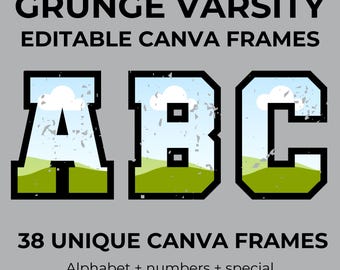 Distressed Varsity Alphabet Canva Frames: Grunge Sports Template