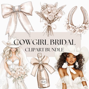 Cowgirl Braut Clipart Bundle, Beige Bling westliche Hochzeit png, Champagner Braut Einladung Design-Elemente, Südliche Brautparty-Einladung