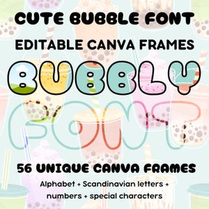 Molduras de letras Canva, clipart de fonte editável Bubble Fun, alfabeto de professor de arrastar e soltar Canva, letra svg fofa retrô borbulhante personalizada da moda