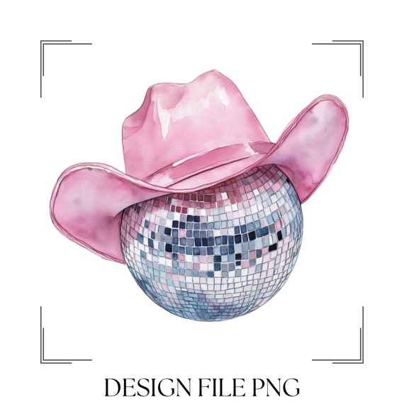 Cowgirl Disco Ball PNG: Watercolor Pink Hat Clipart)