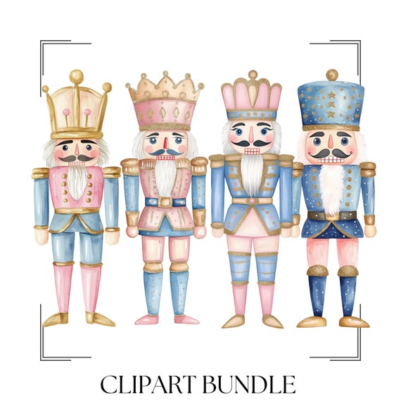 Pastel Nutcracker Clipart Bundle: Watercolor Christmas PNG, Soft Baby Blue & Pink Nutcracker png, Coquette Girly Grandmillennial X-Mas