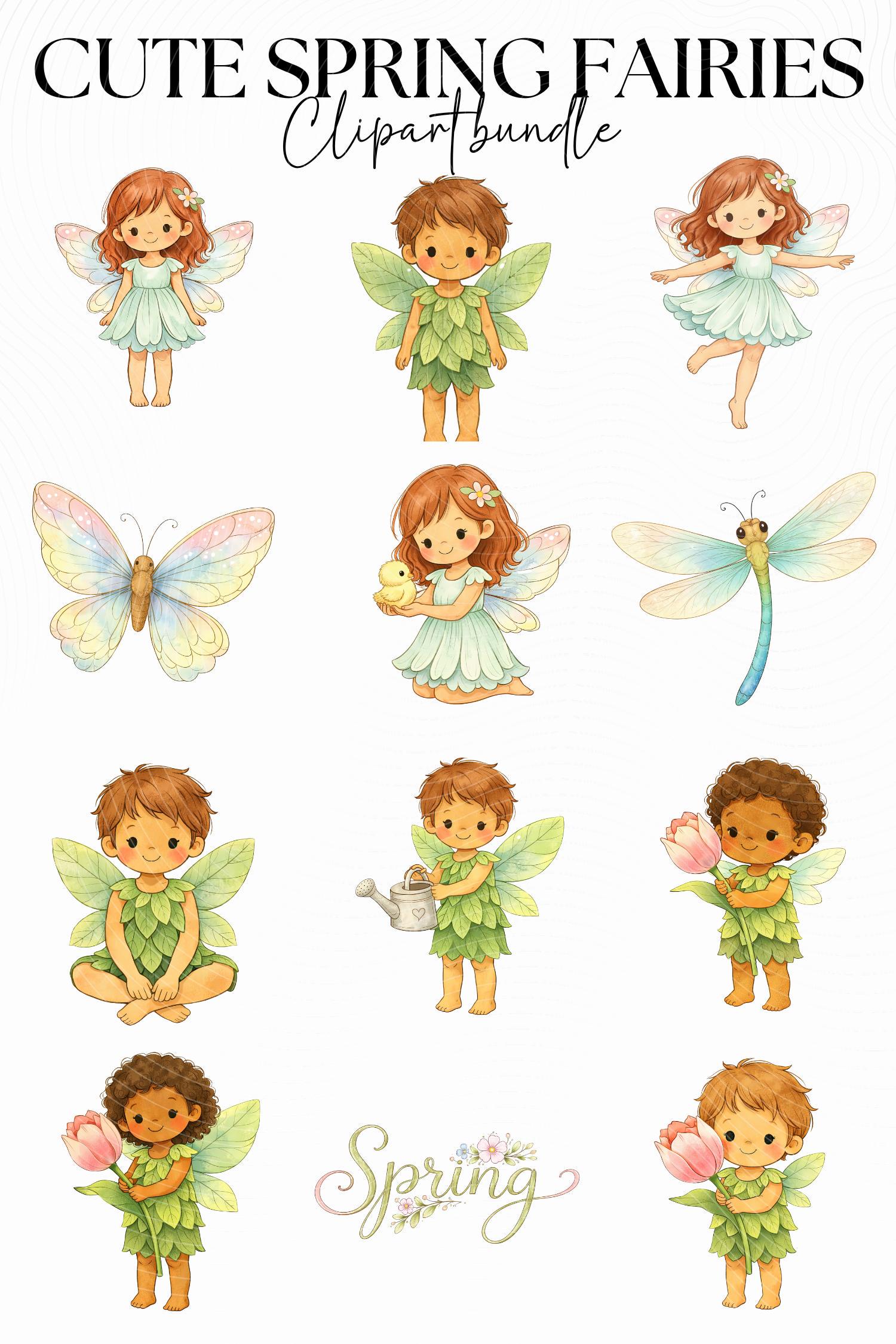 Cute Pastel Spring Fairies Clipart Bundle, Woodland Nursery Fairy PNG ...