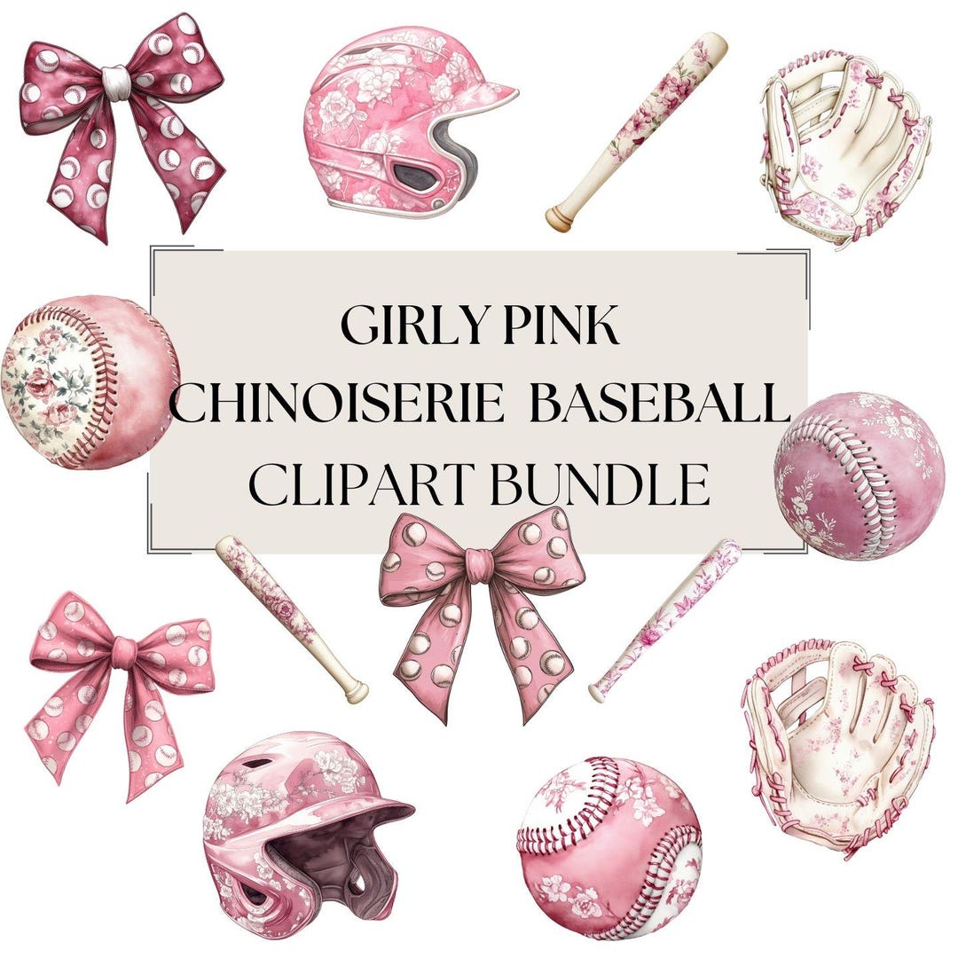 Pink Floral Baseball Clipart Bundle: Watercolor Bow, Helmet (PNG) - Etsy