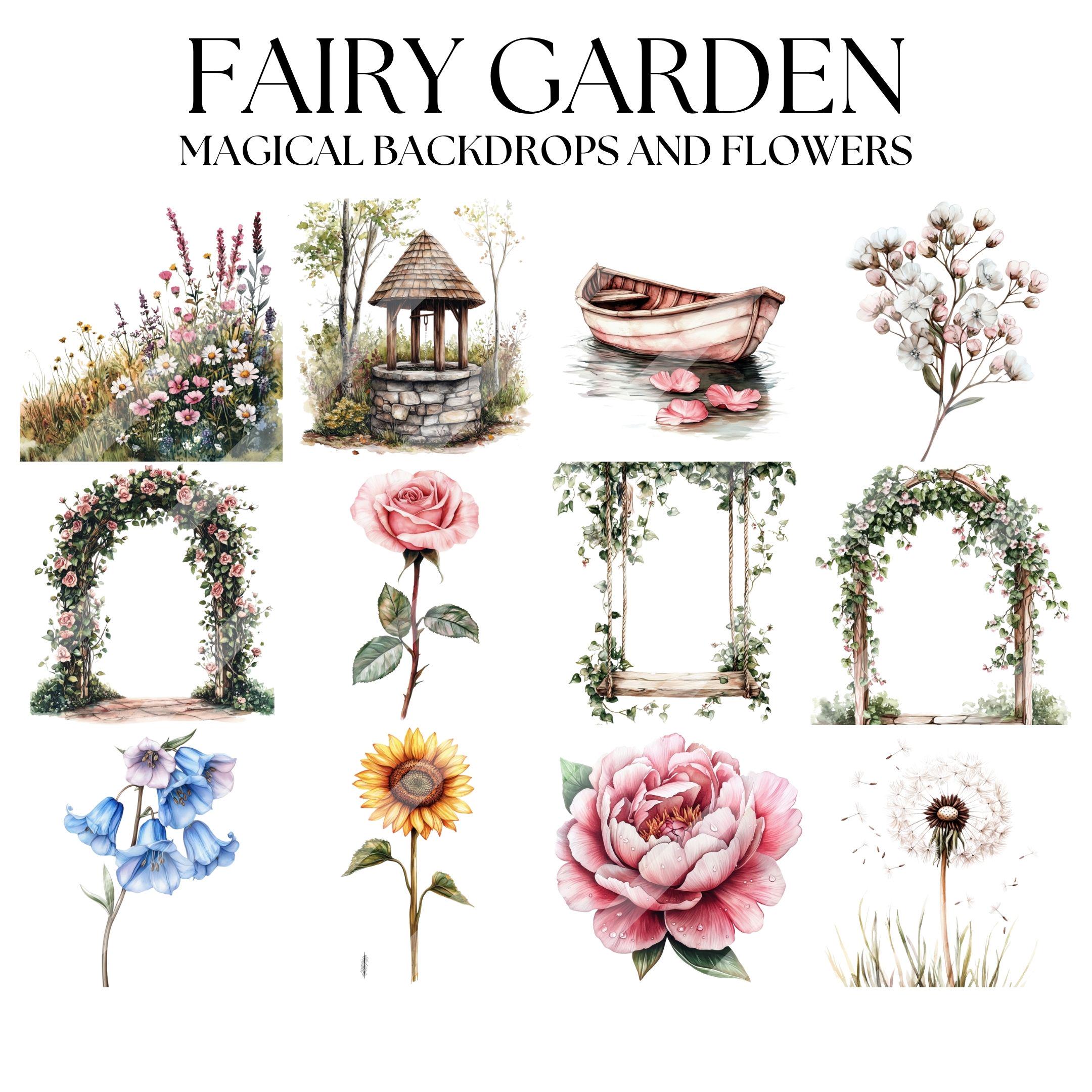Garden Fairy Clipart Bundle: Watercolor Forest Design Elements (PNG ...