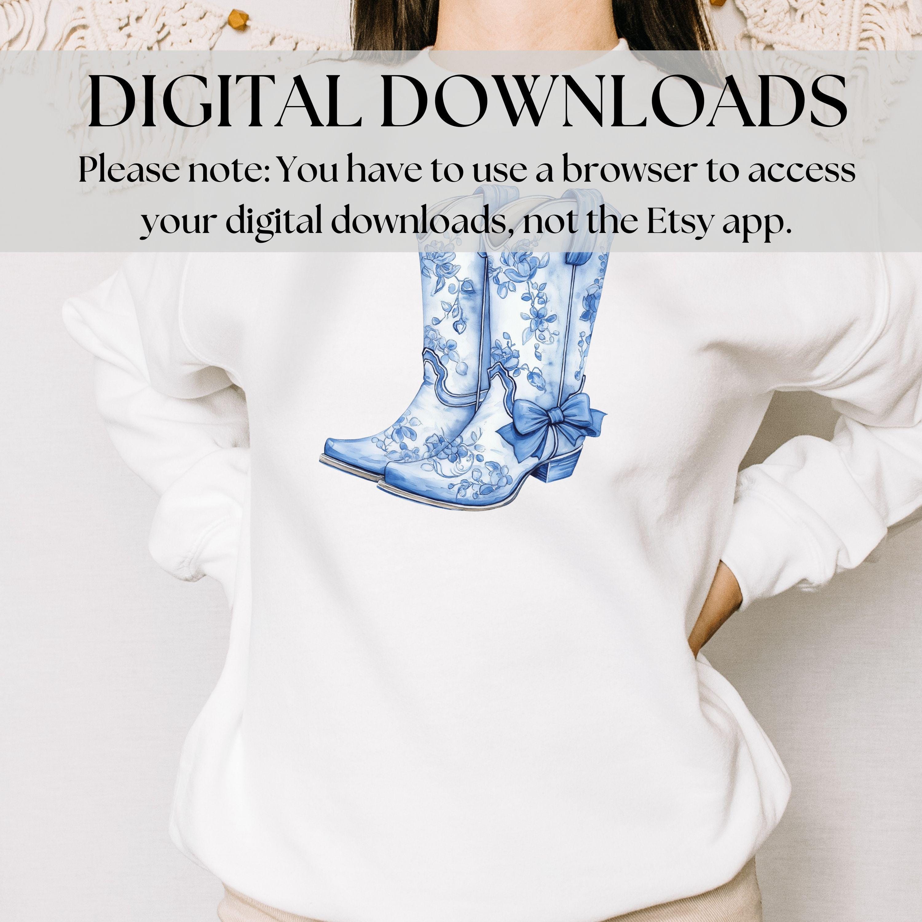 Blue Chinoiserie Cowgirl Boots Clipart: Watercolor Floral (PNG) - Etsy