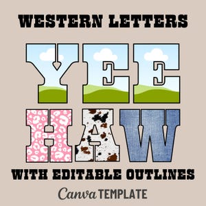 Modello di cornice per lettere occidentali, alfabeto personalizzato con trascinamento e rilascio, lettere canva con font western del sud alla moda in stile cowgirl, font retrò