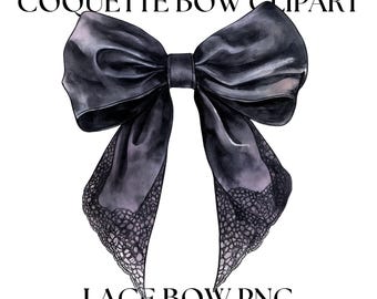 Black Lace Bow Clipart: Coquette Gothic Ribbon (PNG)