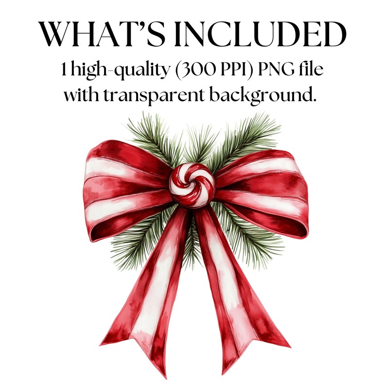 Watercolor Christmas Bow Clipart: Red and White Candy Cane (PNG) - Etsy