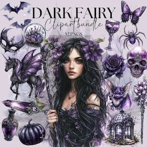 Pacchetto di clipart di fate oscure: elementi di design Fairycore ad acquerello (91 file PNG)