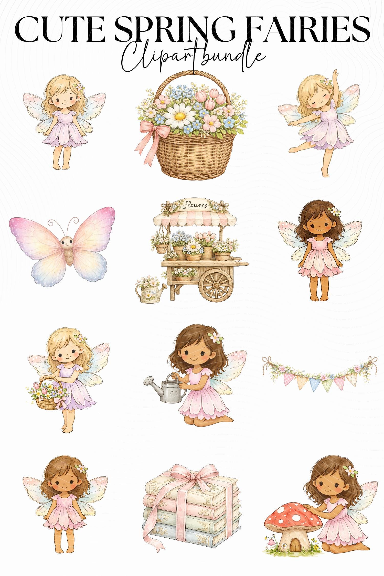 Cute Pastel Spring Fairies Clipart Bundle, Woodland Nursery Fairy PNG ...