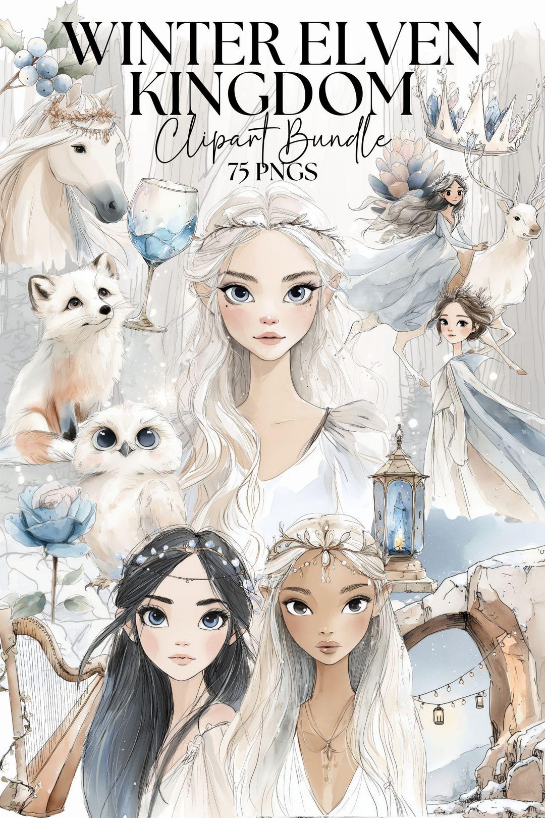 Winter Elven Kingdom Clipart Bundle, Ice Elf Princess Png, Snow Forest ...