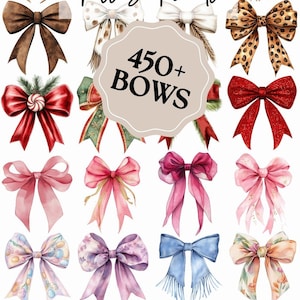 450+ Bows Bundle, Ribbons and bows set, Glitter bow, Chinoiserie, Coquette, Christmas, Tartan Plaid Bows, Easter bow, Spring, Holiday bows